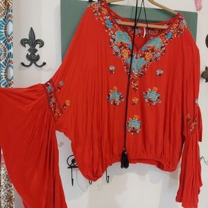 FREE PEOPLE Embroidered Peasant Top